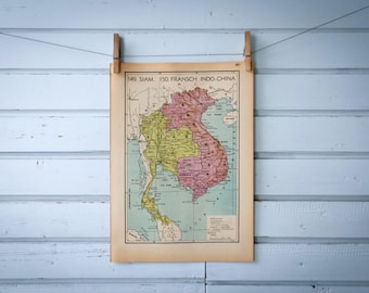 1941 Vintage Map of Indochina