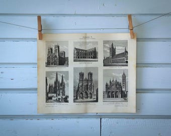 1907 Vintage Gothic Architecture Lithograph Illustration