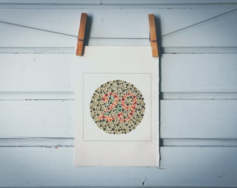 1986 Vintage Number 29 Ishihara Color Test Plate