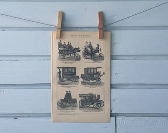 1894 Vintage Motor Vehicles Lithograph Illustration