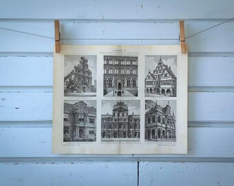 1907 Vintage Renaissance Architecture Lithograph Illustration