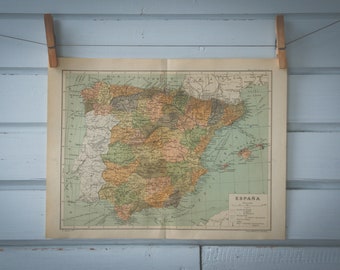 1928 Vintage Map of Spain