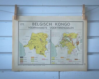 1941 Vintage Congo (DR) Ore & Agriculture Map