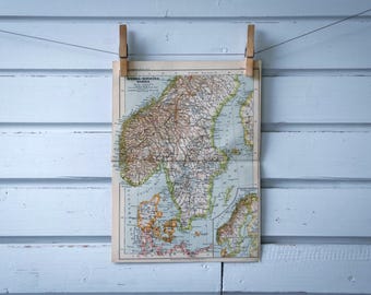1892 Vintage South Scandinavia Map