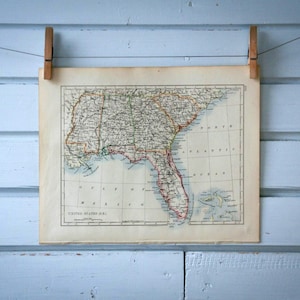 Carte vintage 1901 du sud-est des Etats-Unis