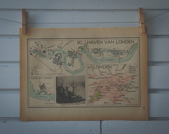 1941 Vintage Map of London Harbour