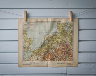 1928 Vintage Map of Netherlands, Belgium & West Germany