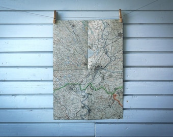 1930s Vintage Hungary, Serbia & Romania Tripoint Map