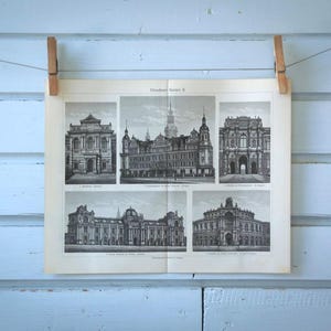 1907 Vintage Dresden Buildings Lithograph Illustration