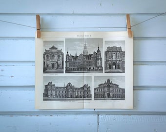 1907 Vintage Dresden Buildings Lithograph Illustration