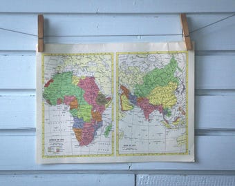 1957 Vintage Africa & Asia Map in 1914