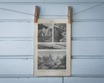1907 Vintage Glaciers Lithograph Illustration
