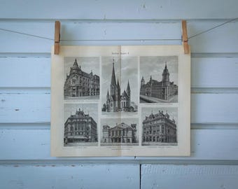 1907 Vintage Berlin Buildings Lithograph Illustration