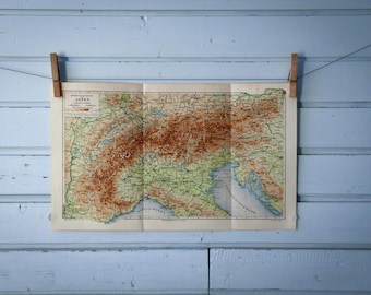 1907 Vintage Map of the Alps