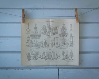 1907 Vintage Glass Artistry Lithograph Illustration
