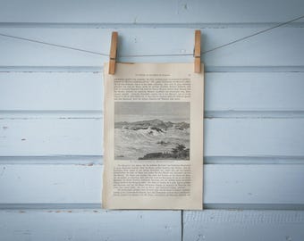 1897 Vintage Teotonio Waterfall Lithograph Illustration
