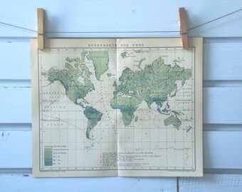1894 Vintage World Rainfall Map