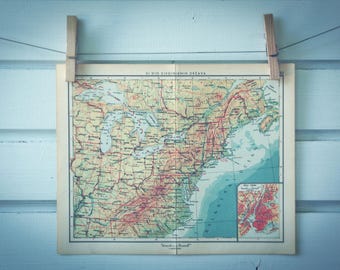 1959 Vintage Map of Northeast USA