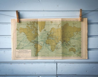 1937 Vintage Sailing Routes World Map