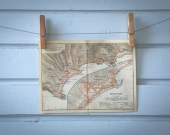 1906 Vintage Map of Menton