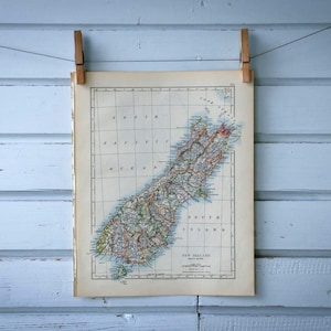 Vintage kaart van het Zuidereiland van Nieuw-Zeeland uit 1904