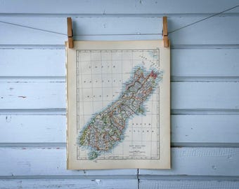 1904 Vintage New Zealand South Island Map