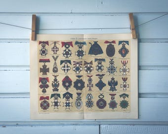 1909 Vintage Orders & Medals Chromolithograph Illustration