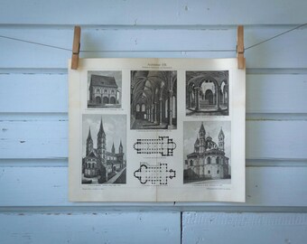 1907 Vintage Romanesque Architecture Lithograph Illustration