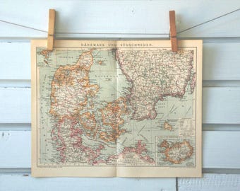 1894 Vintage Denmark Map