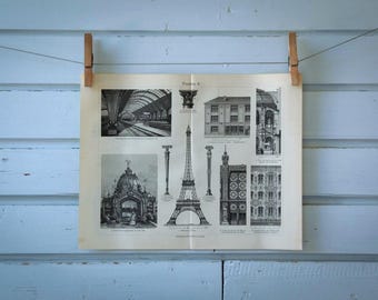 1907 Vintage Cast Iron Architecture Lithograph Illustration