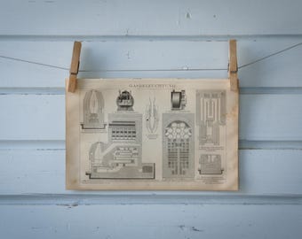 1887 Vintage Central Heating Lithograph Illustration