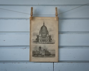 1887 Vintage London Architecture Lithograph Illustration