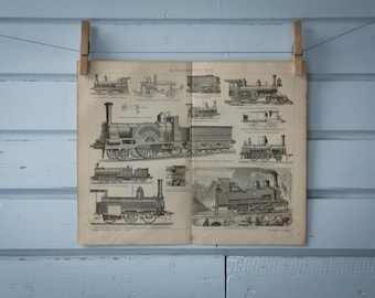 1887 Vintage Locomotives Lithograph Illustration