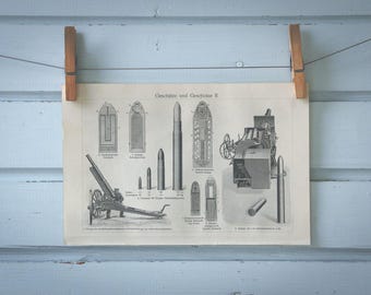 1907 Vintage Artillery Lithograph Illustration