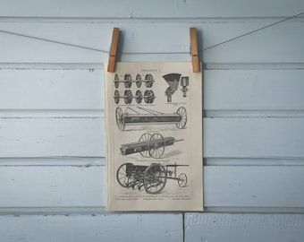 1907 Vintage Seed Drill Lithograph Illustration