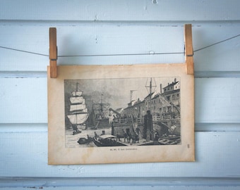 1890 Vintage Dublin Port Lithograph Illustration