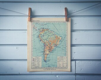 1956 Vintage South America Map