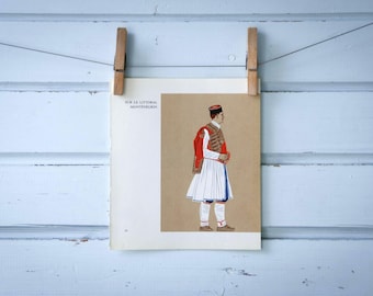 1966 Vintage Montenegrin Folk Costume Illustration