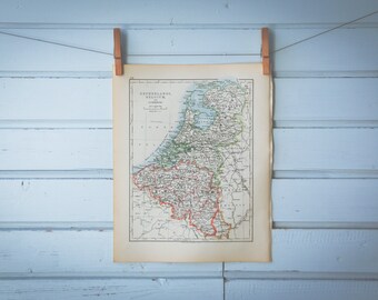 1901 Vintage Netherlands & Belgium Map