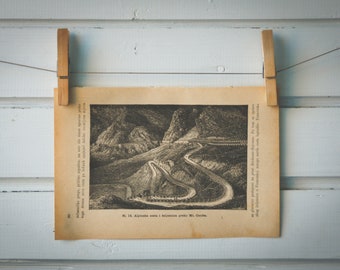 1890 Vintage Mont Cenis Pass Lithograph Illustration