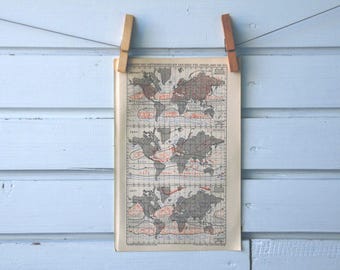 1894 Vintage Atmospheric Pressure & Winds World Map