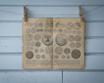 1887 Vintage Coins Lithograph Illustration