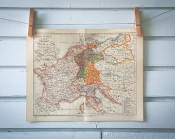 1890 Vintage Map of Central Europe in Early 19th Century