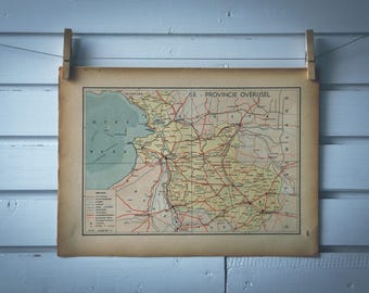 1941 Vintage Map of Dutch Overijssel Province