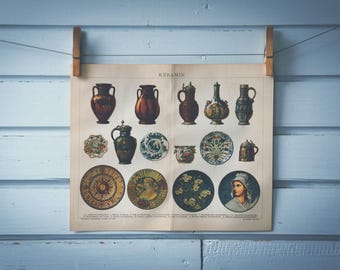 1887 Vintage Ceramic Art Chromolithograph Illustration