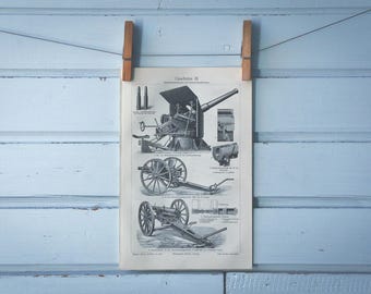 1907 Vintage Artillery Lithograph Illustration