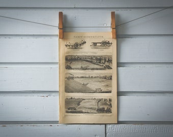 1887 Vintage Steam Tractor Lithograph Illustration