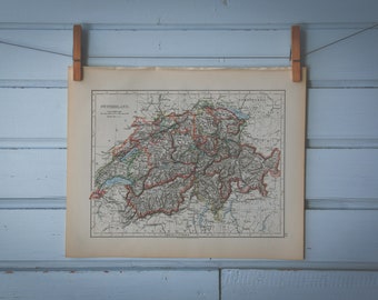 1901 Vintage Map of Switzerland