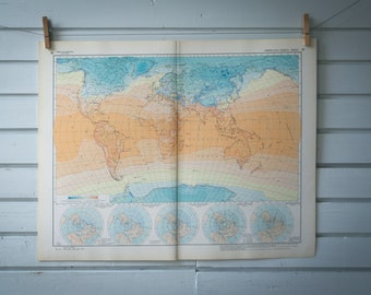 1964 Vintage World Temperature Map