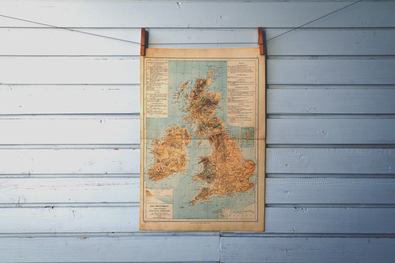 Rare find* 1886 Vintage Physical Map of United Kingdom & Ireland